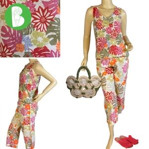 SO BLUE SIGRID OLSEN MULTI COLOR COTTON CAPRI & KNIT TANK PANT SET (S/6P)